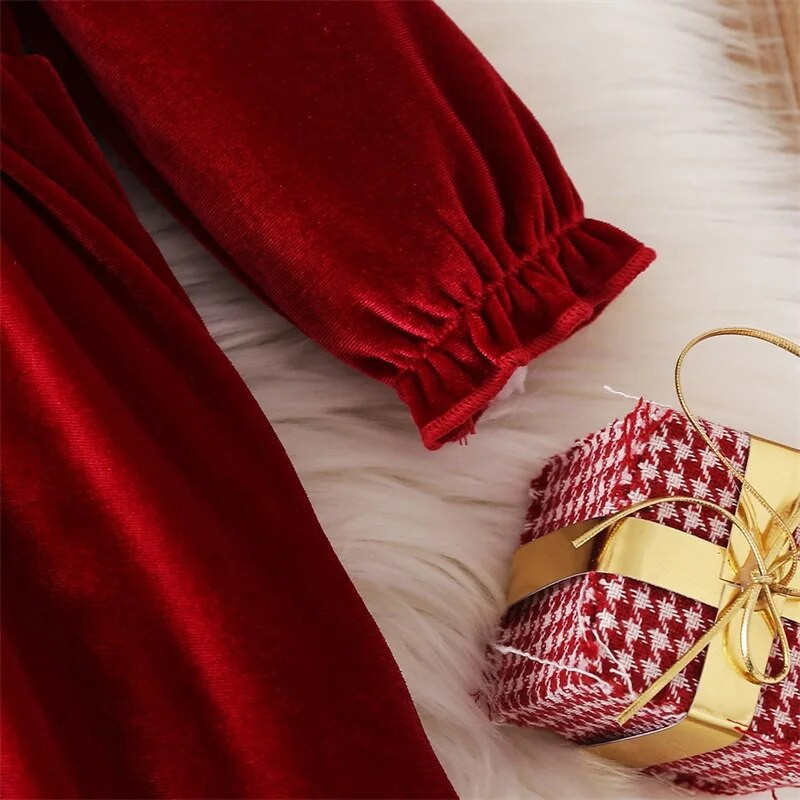 Karácsonyi hercegnős buliruha lányoknak, patchwork, fodros nyakú, hosszú ujjú, csokorcsomóval ellátott, elöl A-vonalú tuti ruha