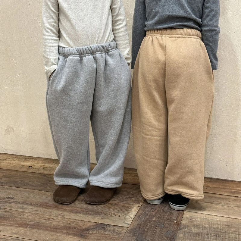 Őszi téli baba plusz bársony pulóver lány csecsemő vastag tömör egyszerű alkalmi széles szárú nadrág fiú gyermek pamut nadrág