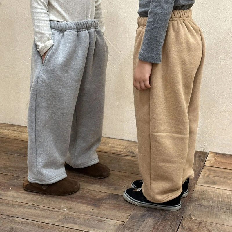 Őszi téli baba plusz bársony pulóver lány csecsemő vastag tömör egyszerű alkalmi széles szárú nadrág fiú gyermek pamut nadrág