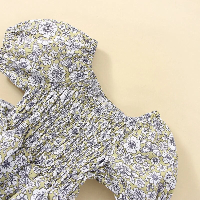 Csecsemő Baba Lányok Édes Romper ruha Fejpántos Virágok Nyomtatott rövid ujjú Fodros Jumpsuitek