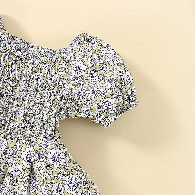 Csecsemő Baba Lányok Édes Romper ruha Fejpántos Virágok Nyomtatott rövid ujjú Fodros Jumpsuitek