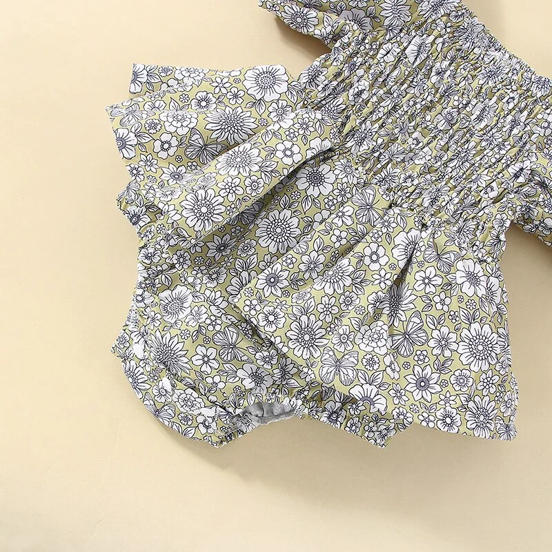 Csecsemő Baba Lányok Édes Romper ruha Fejpántos Virágok Nyomtatott rövid ujjú Fodros Jumpsuitek