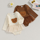 Baby girls Mesh Romper Φόρεμα Cute Bear μακρυμάνικο Jumpsuits για νεογέννητα Playsuits Φθινοπωρινά ρούχα για νήπια