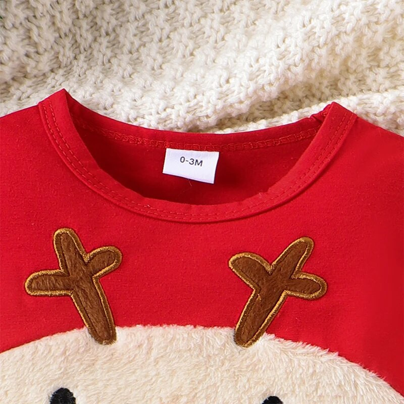 Baby Christmas Romper klasszikus rénszarvas hímzés hosszú ujjú plüss body újszülött játszóruha