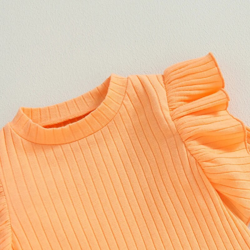 0-18 hónapos tipegő lányok őszi ruhák egyszínű fodrok, bordás hosszú ujjú felsők és elasztikus nadrág szett 2 részes kislány