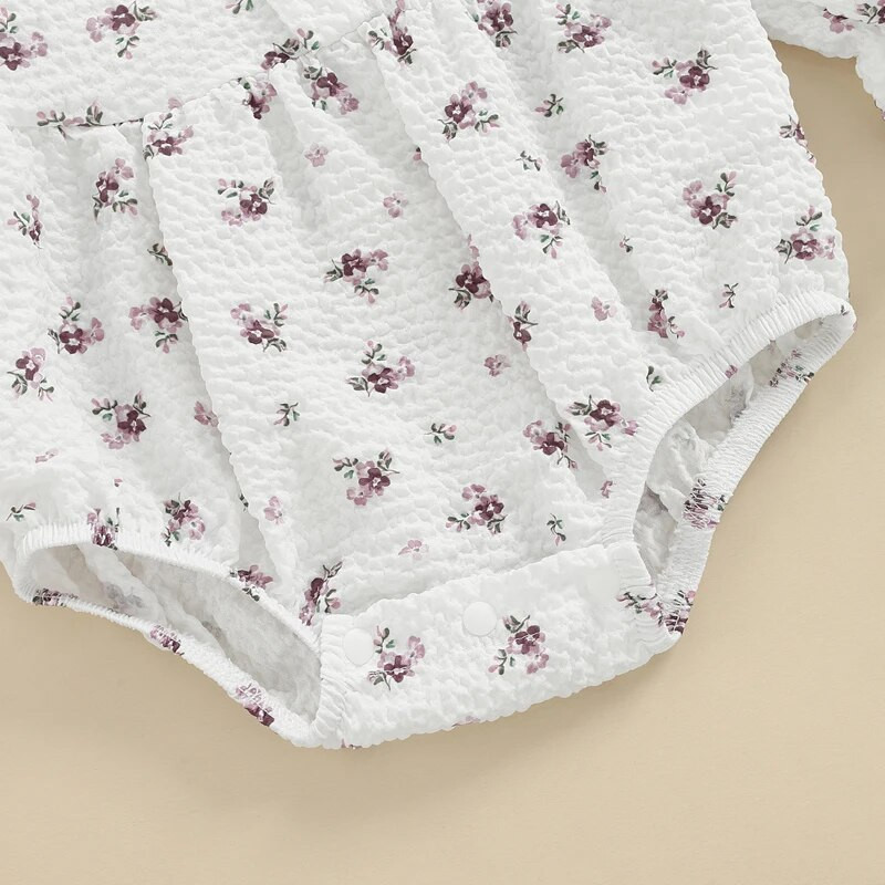 Csecsemők újszülött baba lányok édes nadrág, fodros szegély hosszú ujjú, kerek nyakú gombok virágmintás kombiné