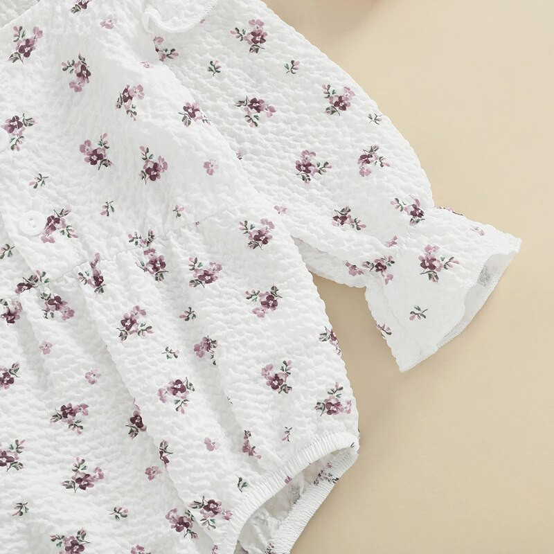 Csecsemők újszülött baba lányok édes nadrág, fodros szegély hosszú ujjú, kerek nyakú gombok virágmintás kombiné