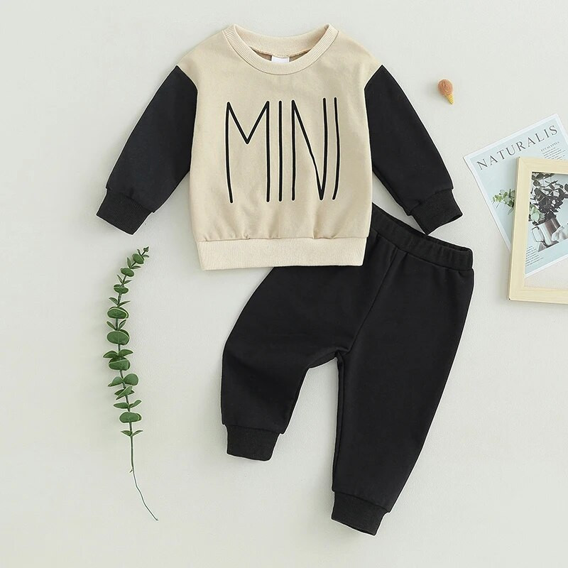 0-24 hónapos kisfiú, 2 részes ruhák, hosszú ujjú, betűvel nyomtatott pulóverek és elasztikus nadrágok kisfiúknak, őszi ruhakészlet