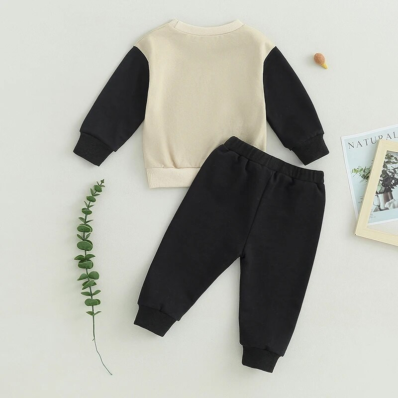 0-24 hónapos kisfiú, 2 részes ruhák, hosszú ujjú, betűvel nyomtatott pulóverek és elasztikus nadrágok kisfiúknak, őszi ruhakészlet