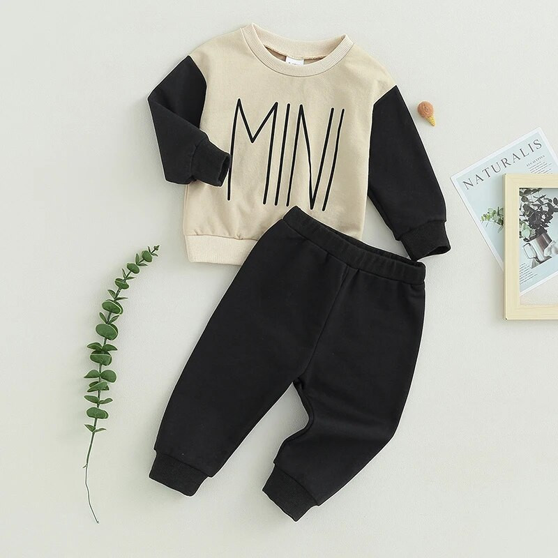 0-24 hónapos kisfiú, 2 részes ruhák, hosszú ujjú, betűvel nyomtatott pulóverek és elasztikus nadrágok kisfiúknak, őszi ruhakészlet