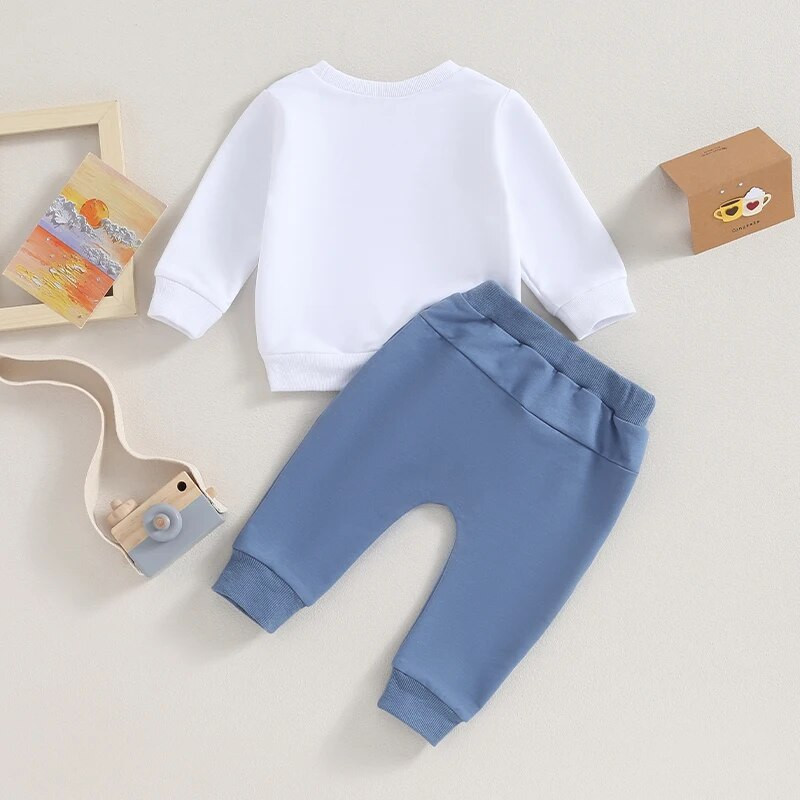 0-36 hónapos kisfiú ruhák betűvel nyomtatott hosszú ujjú pulóver és elasztikus nadrág ruhák kisgyermek fiúk tavaszi őszi ruhakészlet