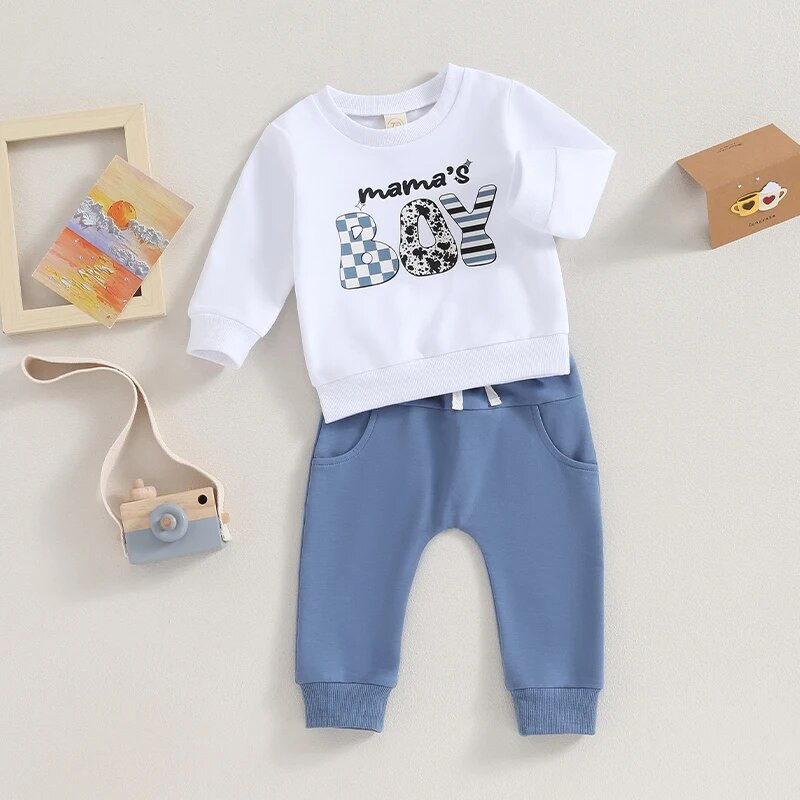 0-36 hónapos kisfiú ruhák betűvel nyomtatott hosszú ujjú pulóver és elasztikus nadrág ruhák kisgyermek fiúk tavaszi őszi ruhakészlet