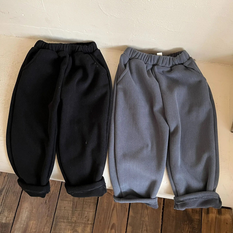 Őszi tél plusz bársony vastag kordbársony alkalmi nadrágok fiú lány gyerekek tömör meleg bő nadrágok baba zsebek divatos nadrágok