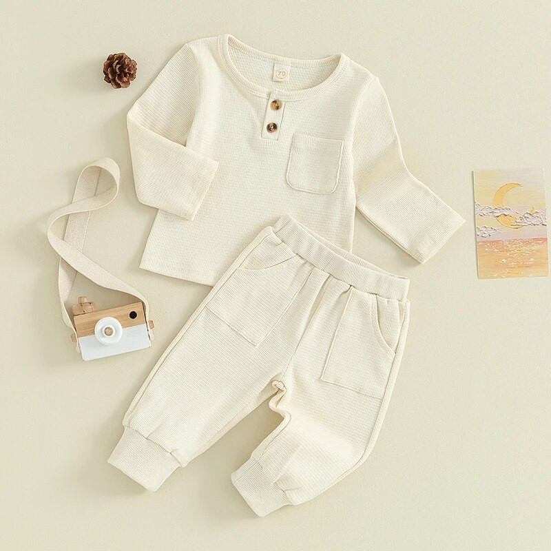 0-36 hónapos kisgyermek fiúknak 2db nadrág szettek hosszú ujjú nyakú gombos póló felsők nadrág ruhák csecsemő fiúknak tavaszi őszi szett