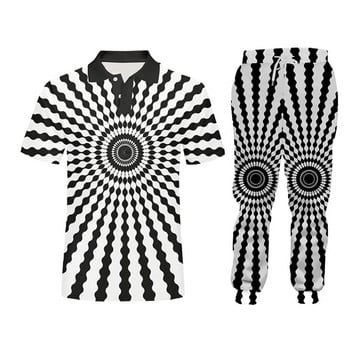 CJLM Μαύρο λευκό δαχτυλίδι Vertigo 3D μοτίβο αθλητική ανδρική φόρμα Σετ 2 τμχ Ανδρική φόρμα αθλητικής φόρμας Harajuku Hoodie Χειμερινό κοστούμι