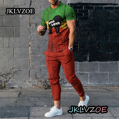 Nyári tréningruha Férfi rövid ujjú K betű Alkalmi nadrág Outfit 2 részes póló hosszú nadrág szett Utcai ruházat Kék sportruhák