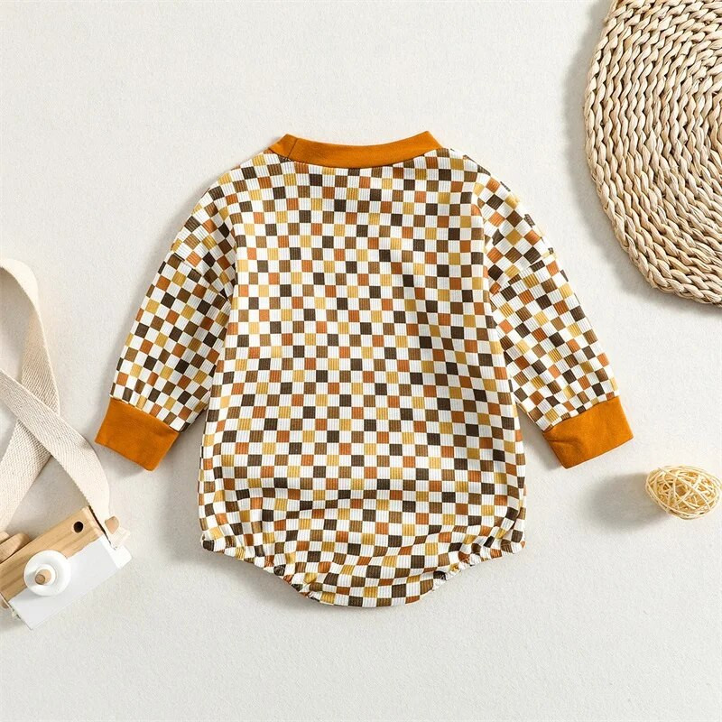 2 színű csecsemő kisfiú lány kauzális jumpsuit sakktábla kockás hosszú ujjú patchwork zsebbel