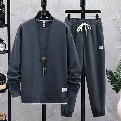 2023 Νέα ανδρική αθλητική φόρμα 2 τεμαχίων Waffle Hoodie Φούτερ Σετ αθλητικού τζόκινγκ με ανοιξιάτικη τσέπη, φθινοπωρινή casual αθλητική φόρμα