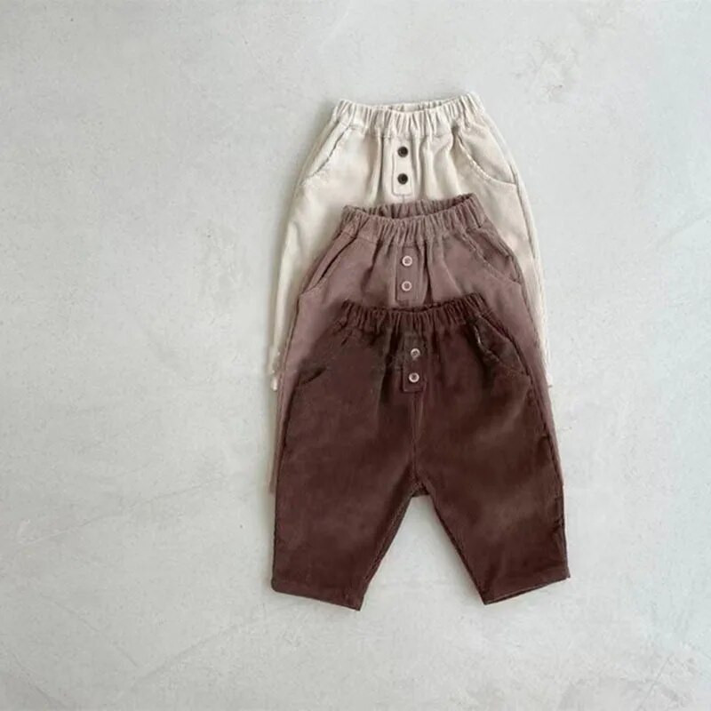 Őszi Ins Gyerekek Retro Sport Alkalmi széles szárú nadrágok Fiú Csecsemő Tömör Egyszerű pamut nadrágok Lányok Gyerekek Mindenhez illő divatos nadrágok