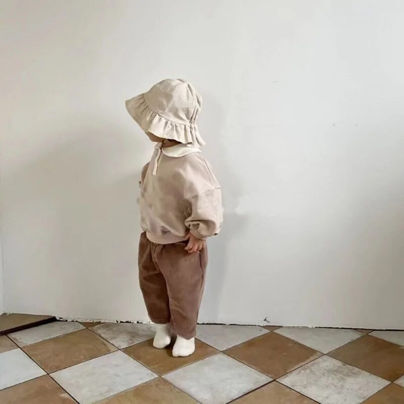 Őszi Ins Gyerekek Retro Sport Alkalmi széles szárú nadrágok Fiú Csecsemő Tömör Egyszerű pamut nadrágok Lányok Gyerekek Mindenhez illő divatos nadrágok
