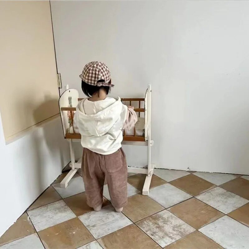 Őszi Ins Gyerekek Retro Sport Alkalmi széles szárú nadrágok Fiú Csecsemő Tömör Egyszerű pamut nadrágok Lányok Gyerekek Mindenhez illő divatos nadrágok