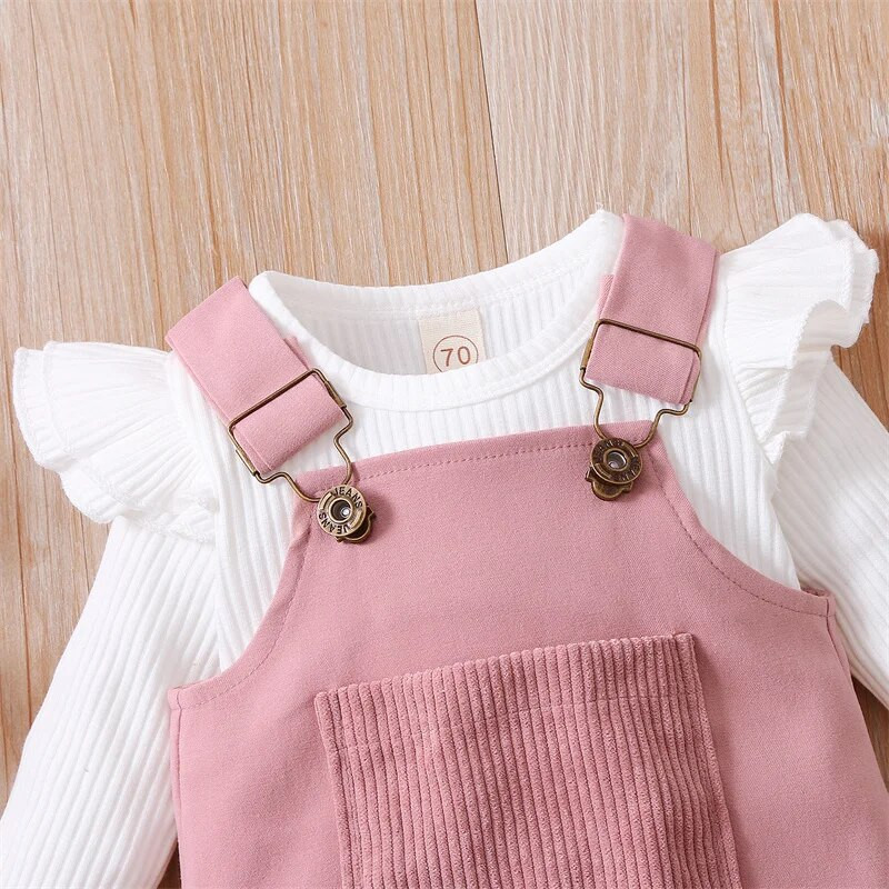 Baby Girls Outfit Sweet Style hosszú ujjú nadrág + elülső zsebes szoknya + fejfedő szett csecsemő lány öltöny