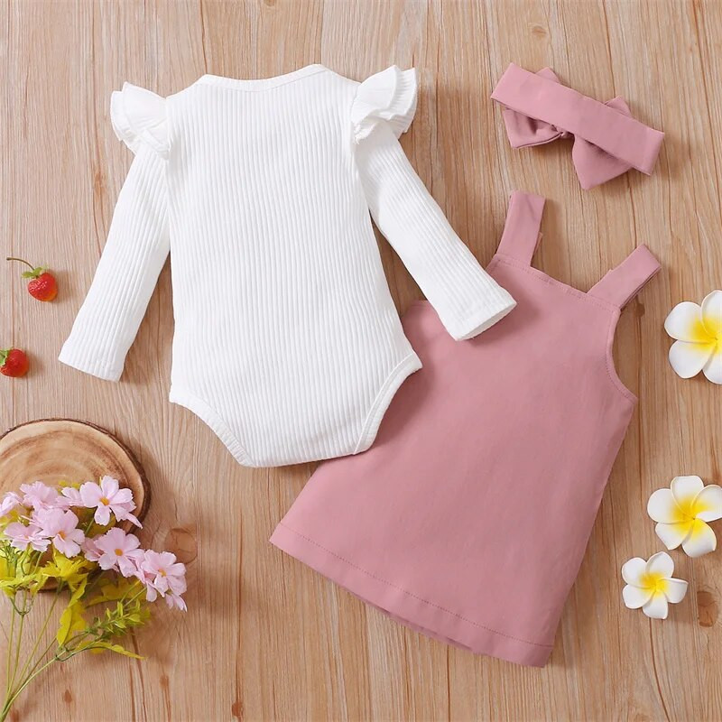 Baby Girls Outfit Sweet Style hosszú ujjú nadrág + elülső zsebes szoknya + fejfedő szett csecsemő lány öltöny