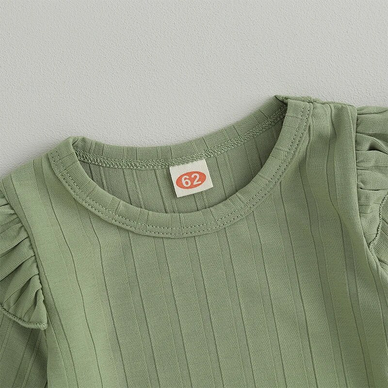 0-18 hónapos baba lányoknak 3 db-os kombiné szett egyszínű fodros hosszú ujjú nadrág és fejpántos ruha újszülött lányoknak