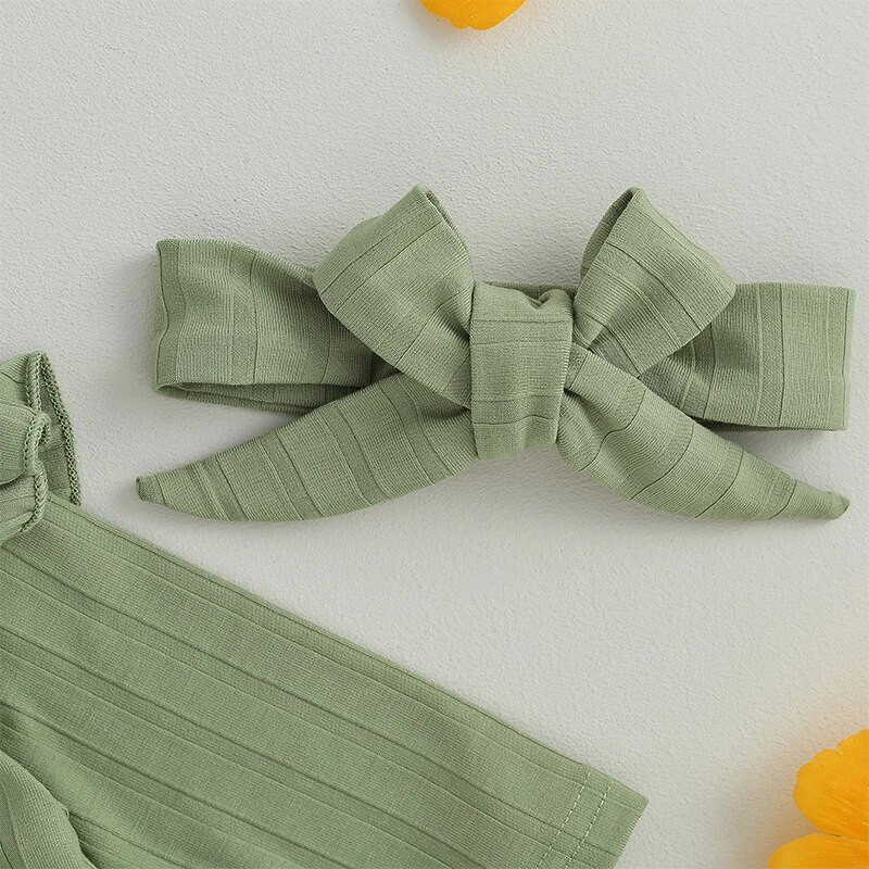 0-18 hónapos baba lányoknak 3 db-os kombiné szett egyszínű fodros hosszú ujjú nadrág és fejpántos ruha újszülött lányoknak