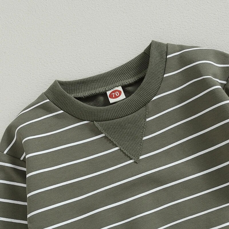 0-36 hónapos csecsemő fiú őszi ruhák csíkos mintás hosszú ujjú pulóver felsők tömör nadrág szett 2db-os ruha kisfiúknak