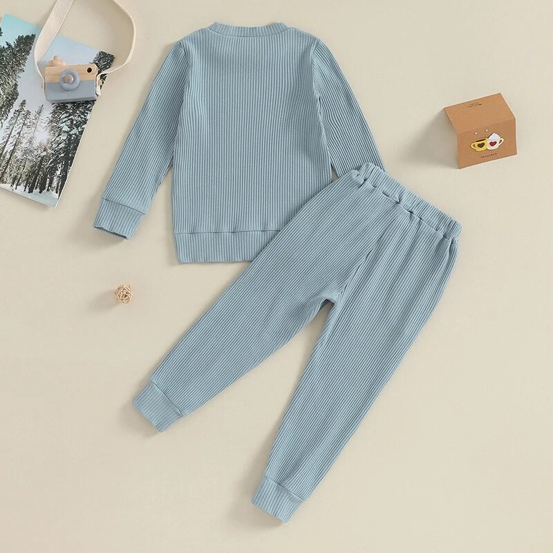 2-7 éves gyerek tavaszi őszi ruhák egyszínű bordás hosszú ujjú pulóver felsők nadrág szett 2db-os ruha csecsemő fiúknak és lányoknak