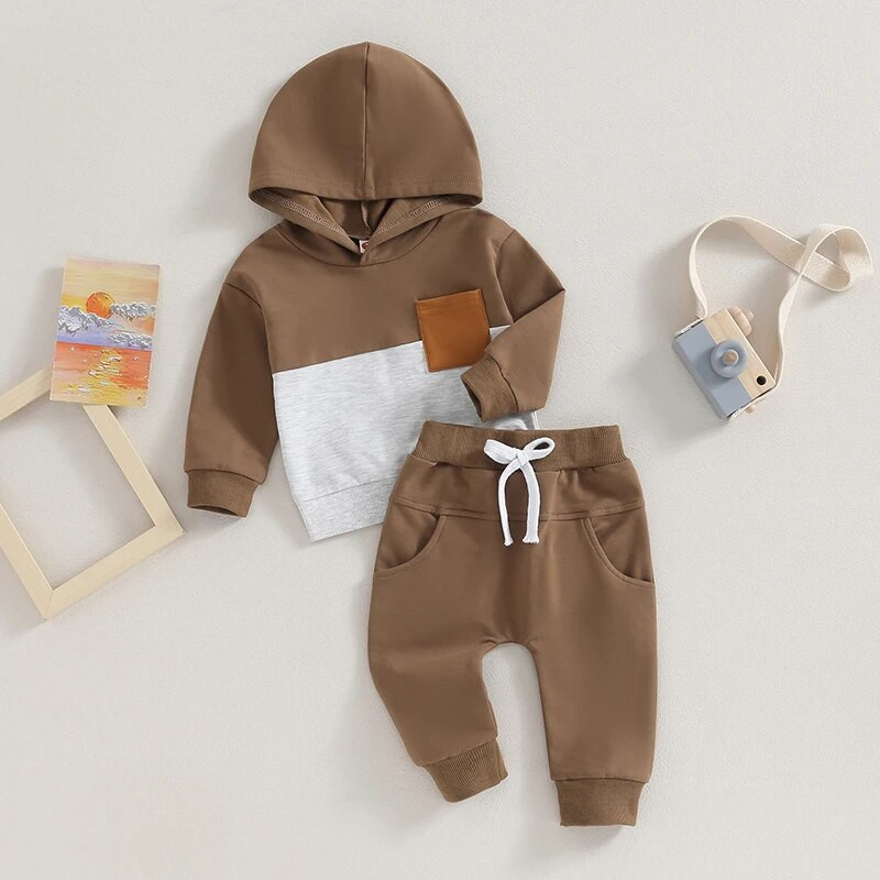 0-36 hónapos baba fiúk kapucnis ruhakészlet, hosszú ujjú kapucnis pulóver elasztikus derékkal, melegítőnadrág ruhák csecsemő fiúknak