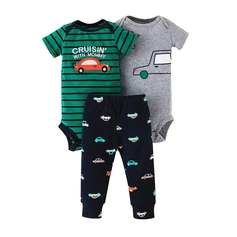 Csecsemő baba fiú grill ruhakészletek 2023 őszi aranyos rövid ujjú felsők+hosszú ujjú nadrág+nadrág 3 db újszülött ruhák ruhák