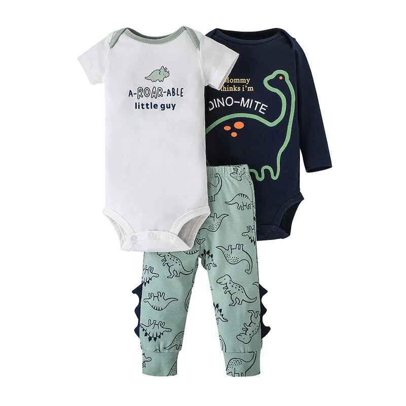 Csecsemő baba fiú grill ruhakészletek 2023 őszi aranyos rövid ujjú felsők+hosszú ujjú nadrág+nadrág 3 db újszülött ruhák ruhák