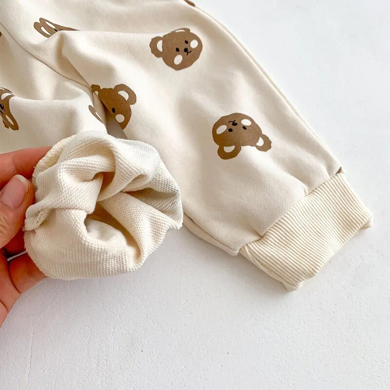 2023-as őszi babaruha szettek Rajzfilm Medvemintás pulóver nadrág 2 DB Pamut csecsemő felsők Nadrág koreai lányok fiúk öltöny