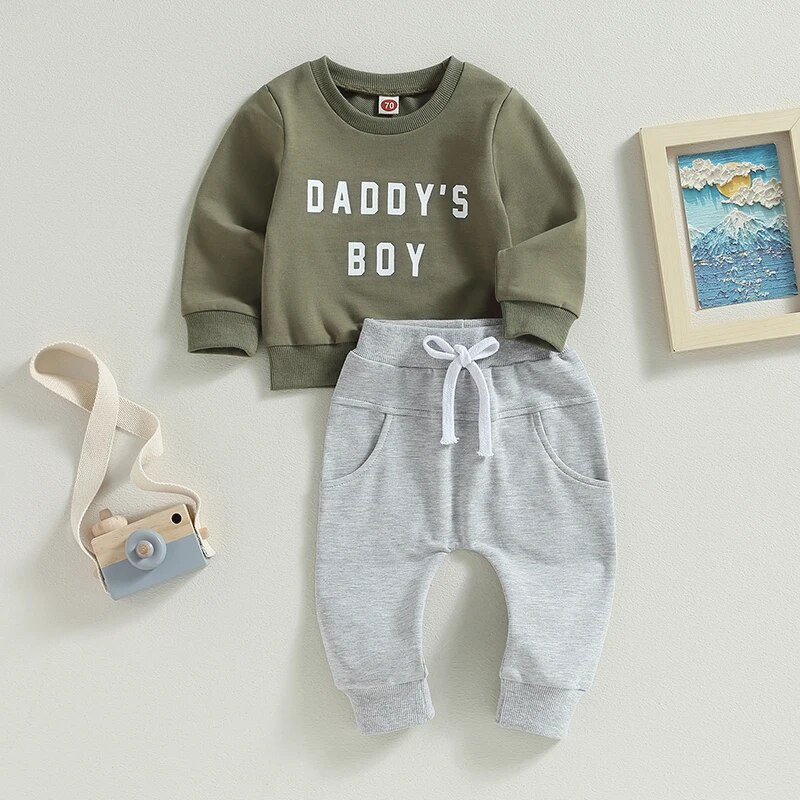 0-36 hónapos babafiú pulóverek, hosszú ujjú, betűmintás pulóver + nadrág szett csecsemő fiúk tavaszi őszi ruhakészlet