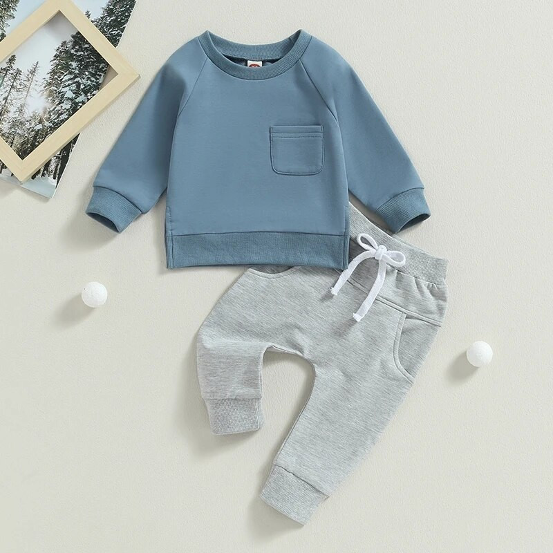 0-36 hónapos kisfiú nadrág szett Hosszú ujjú pulóver elasztikus derékkal, csecsemő fiúk tavaszi őszi ruhakészlet