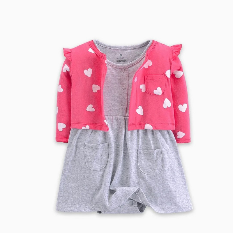 Újszülött baba lány Body ruha Aranyos Állat 100% Pamut Romper virágos Baby Girl ruha szett 2 DB felső kabát + Body