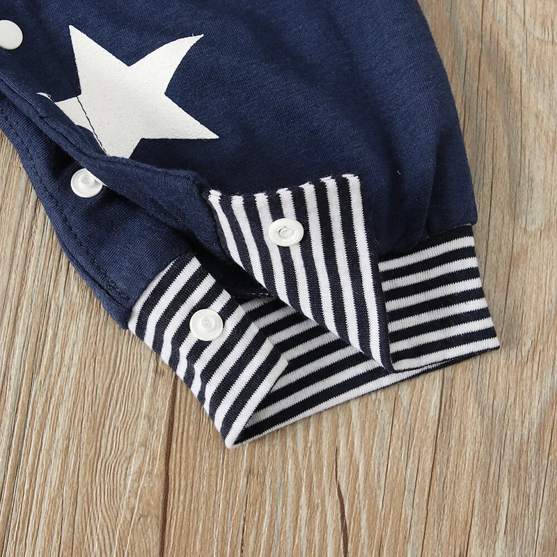 Újszülött baba kisfiú ruhák divatos tavaszi csíkos hosszú ujjú felsők + nadrágtartó nadrág + sapka 3 DB kisgyermek kislány ruházat