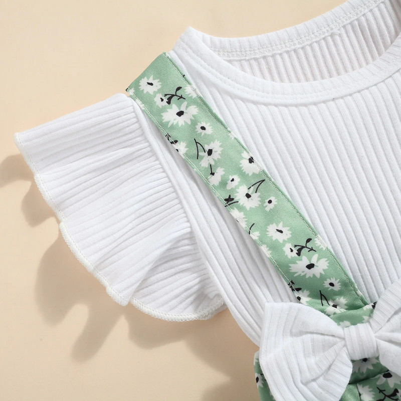 Nyári baba lány nadrág újszülött baba ruhák kisgyermek fodros ujjú gyümölcs virágos pöttyös nyomott kombiné fejpánttal 2 db