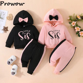 Prowow 0-3Y Little Sister Ρούχα Βρεφικά σετ ρούχων για κορίτσια Φθινοπωρινό φιόγκο με κουκούλα και παντελόνι Causal νεογέννητα ρούχα για κοριτσάκια