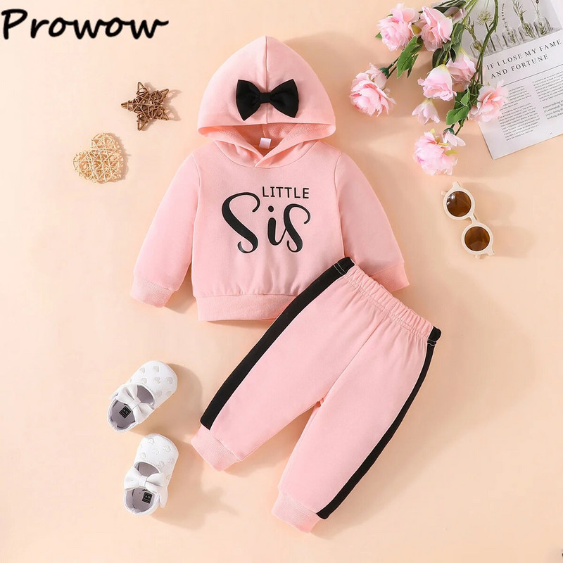Prowow 0-3Y Little Sister Ruhák Baba Girls Outfit Szettek Őszi masnis kapucnis felső és nadrág ok Újszülött kisgyermek ruhák lányoknak