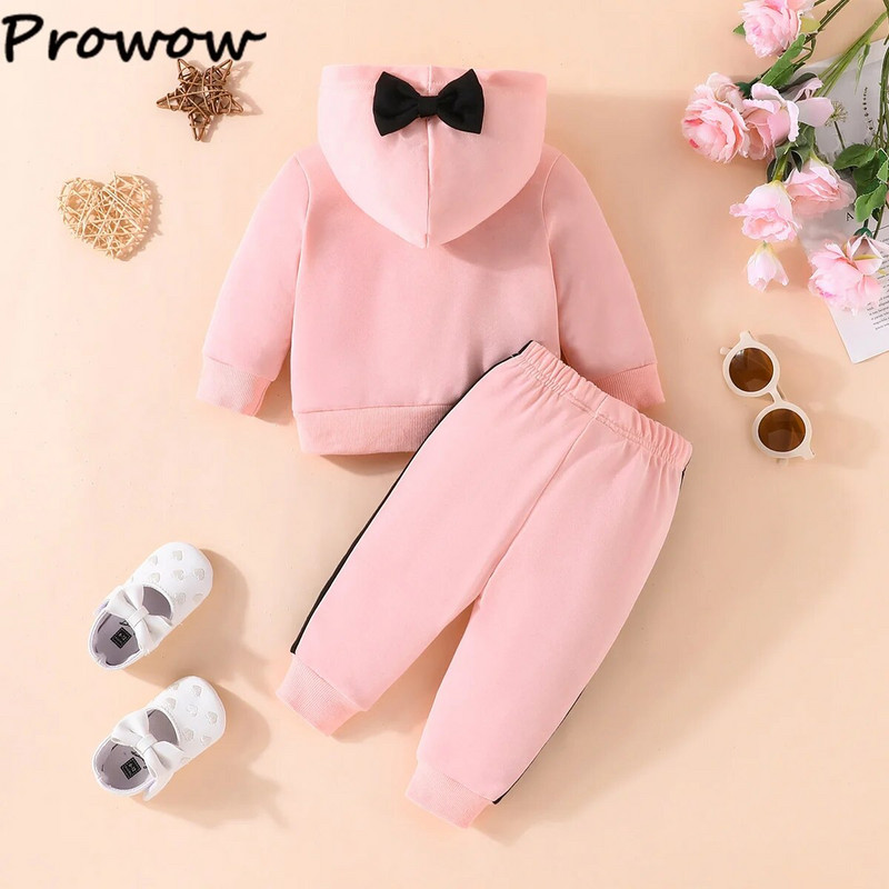 Prowow 0-3Y Little Sister Ruhák Baba Girls Outfit Szettek Őszi masnis kapucnis felső és nadrág ok Újszülött kisgyermek ruhák lányoknak