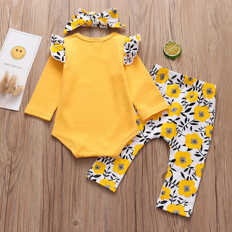 Újszülött baba ruhák lányoknak 3 DB készletek Aranyos Little Miss Sassy nadrág felsők + nadrágok + fejpánt Bebe gyerek lányok ruházati felszerelések