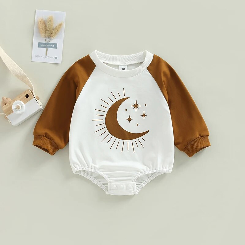 ma&baby 0-18M csecsemő újszülött baba lány póló Sun Star Print hosszú ujjú jumpsuit kisgyermek őszi tavaszi ruházat