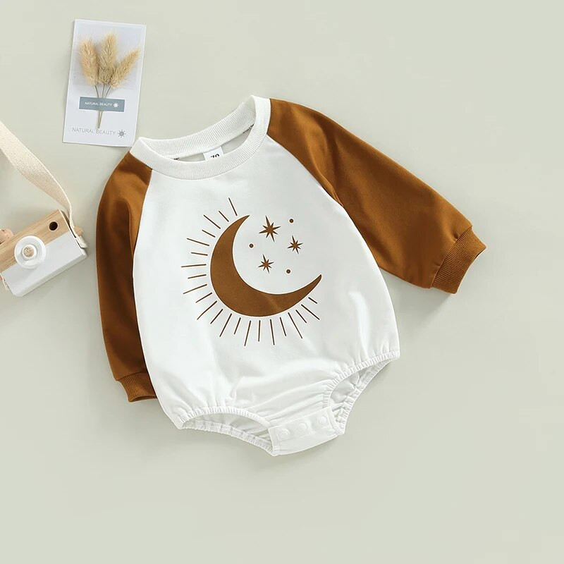 ma&baby 0-18M csecsemő újszülött baba lány póló Sun Star Print hosszú ujjú jumpsuit kisgyermek őszi tavaszi ruházat