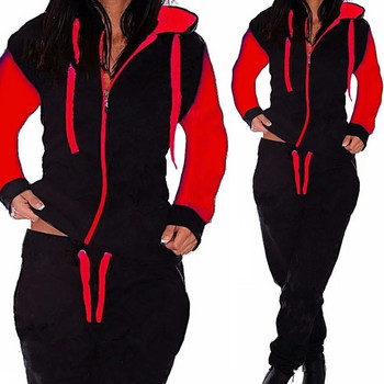 Φθινοπωρινό χειμερινό ζεστό φλις γυναικείο αθλητικό κοστούμι αθλητική φόρμα Φαρδιά μπουφάν με κουκούλα + παντελόνι Running Jogger Fitness Workout Casual Set
