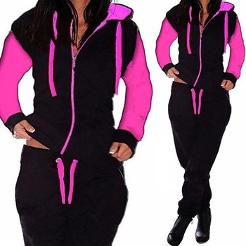 Φθινοπωρινό χειμερινό ζεστό φλις γυναικείο αθλητικό κοστούμι αθλητική φόρμα Φαρδιά μπουφάν με κουκούλα + παντελόνι Running Jogger Fitness Workout Casual Set