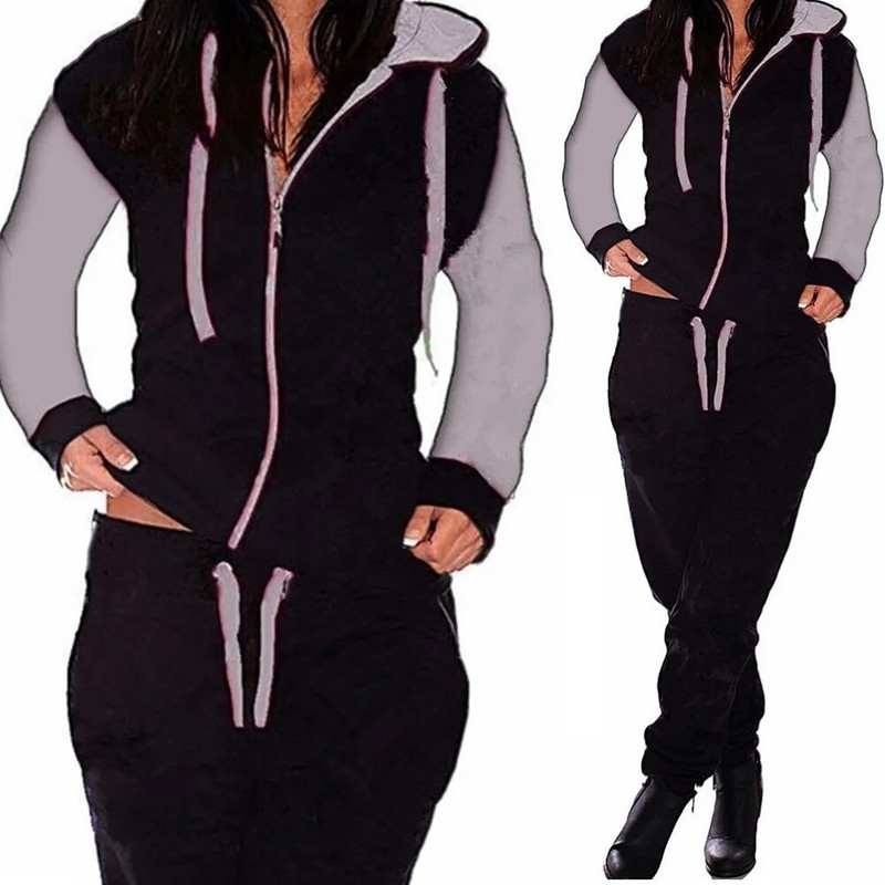 Őszi téli meleg polár női sport ruha tréningruha ruhák bő kapucnis kabát + nadrág futó kocogó fitnesz edzés alkalmi szett