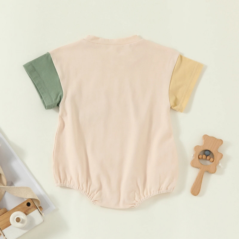 ma&baby 0-24M újszülött csecsemő baba lány fiú póló aranyos patchwork zseb kisgyermek kombiné rövid ujjú nyári ruha